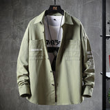 BONSIR  -  Autumn Washed Cotton Shirts for Men Retro American Loose Tops for Mens Long Sleeve Cargo Shirt Japan Casual Blouse Clothes
