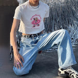BONSIR  -  Y2k Slim Fit Cotton Short T-Shirt Sexy Navel-Baring Dark Cartoon T-Shirt Summer Streetwear Fashion Harajuku Top Unisex 2025 New