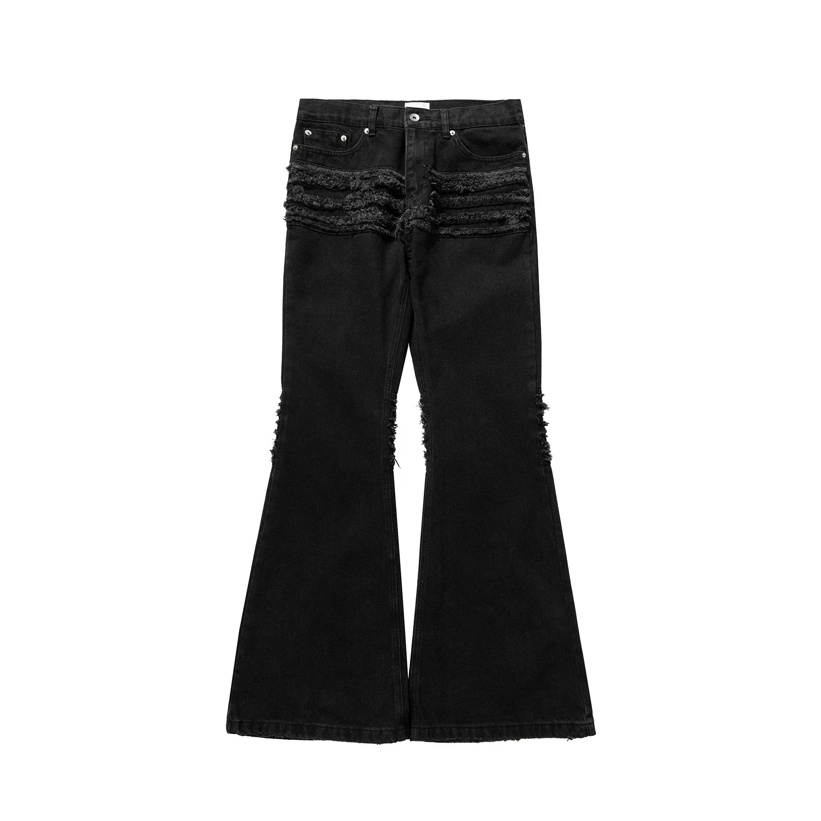 Bonsir High Street Frayed Tassel Black Flare Jeans Pants for Men Straight Baggy Ropa Hombre Denim Trousers Oversized Distressed Cargos