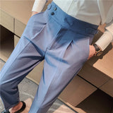 Bonsir High Quality Business Casual Draped High-waist Trousers Men Stripes Formal Pants Male Formal Office Social Suit Pants