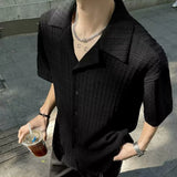 BONSIR  -  Mens Shirt Texture Plain Shirt Drape Breathable Simple Daily Leisure Youth Campus All-Match Short-Sleeve Top Men'S Clothing 2025