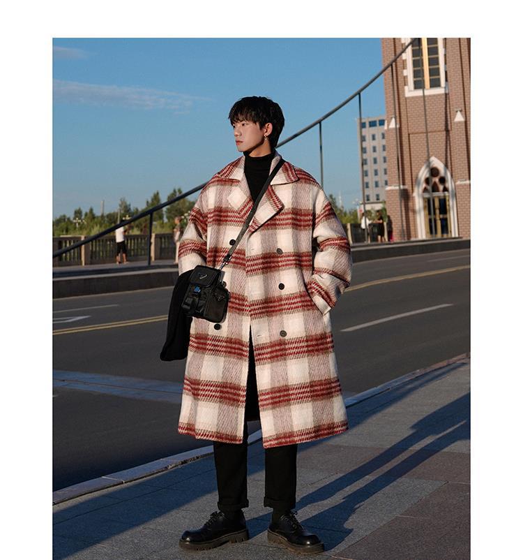 Bonsir New Arrival Winter Jacket Fashion Plaid Woolen Overcoat Men's Casual Wool Blends Trench Coat Men Cashmere Jackets Y66