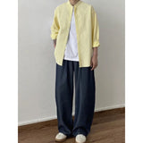 BONSIR  -  Spring and Autumn New Chinese Stand Up Collar Shirt Men's Handsome Comfortable Textured Long-Sleeved Striped Shirt