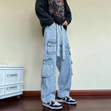 Bonsir Multi-pocket American work clothes jeans Men's autumn and winter fashion brand ruffian handsome hip-hop high street loose