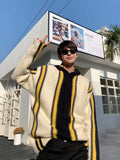 BONSIR  -  Autumn and winter color-blocking striped design hooded sweater for men high-end niche thickened sweater jacket