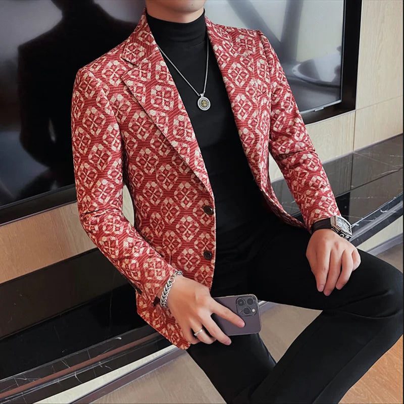 Bonsir Fashion Floral Suit Jackets Autumn Winter New Luxury Printed Slim Fit Casual Men's Blazers Coats High Quality Social Prom Tuxedo