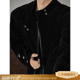 BONSIR  -  Coffee autumn velvet stand collar jacket men's American retro work jacket loose casual  top trendy