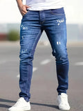 BONSIR  -  Men'S Slim-Fit Casual Jeans - Washed Denim, Solid Color, Comfortable All-Season Wear, Casual Attire|Slim Fit Jeans|Washed Denim