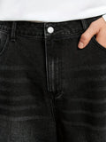 BONSIR  -  Men'S Loose Fit Black Denim Wide Leg Jeans with Raw Wash Detail - Comfortable, Versatile All-Season Wear, Casual Denim Jeans| fl