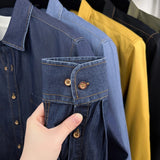 BONSIR  -  100% Cotton Unisex, Long Sleeve Denim Shirt, Bright Line Design Casual Solid Color Shirt Coat, Loose Shirt