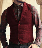 Bonsir New Men Suit Ves Classic Herringbone Pattern Business Waistcoat Notch Lapel Wool Tweed Groomsmen Waistcoat Vests For Men