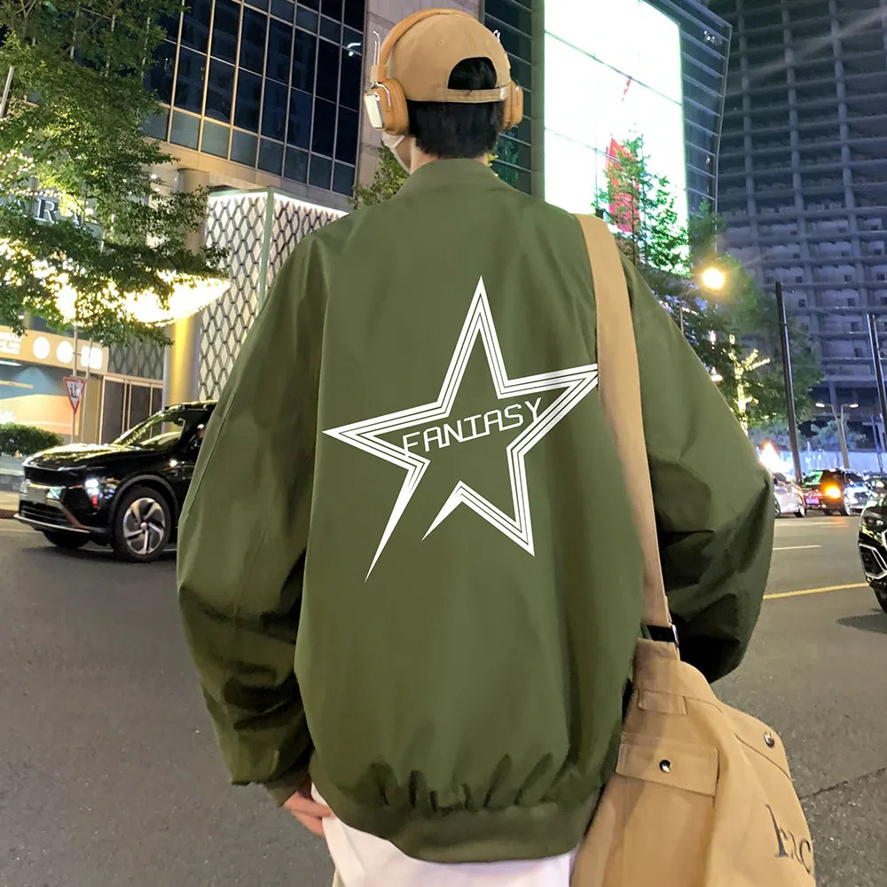 Bonsir American dark red jacket, men's spring and autumn hiphop trendy pilot jacket, pentagram baseball jacket mens clothing fall