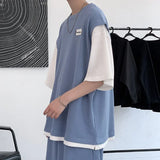 BONSIR  -  Waffle Casual Set Summer Vacation Two Piece Design Men's T-shirt Loose and Versatile Korean Sport Short Male Clothing