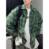BONSIR  -  American retro white navy plaid shirt men's autumn tide brand sanding shirt coat loose casual shirt
