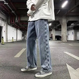 Bonsir Men and women hip-hop street trend straight leg personalized plaid design elastic waist tied jeans retro loose casual pants y2k