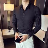 Bonsir New British Style Solid Long Sleeve Shirt Men Clothing Slim Fit Business Casual Chemise Homme Formal Wear Hot Blouse T67