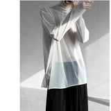 BONSIR  -  Man Summer Fashion Long Sleeve Net Yarn Tops 2023 New Turtleneck All-match Solid Color Sunscreen Clothing T-shirt