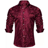 BONSIR  -  Mens Formal Blouse Paisley Long Sleeve Shirts Wedding Casual Style Lapel Neckline Polyester Fabric Regular Fit