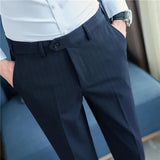 Bonsir Spring New Fashion Striped Suit Pants Mens Elastic Waist Casual Pants Formal Business Office Social Trouser Plus Size 38 36