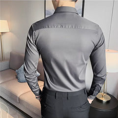 Bonsir 9 Colors High Quality Men Shirt Autumn New Long Sleeve Solid Business Slim Fit Shirts Homme Dress Social Casual Shirt 4XL-M