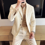 Bonsir Linen Thin Mens Suit 2 Pieces (Jacket+Pants) Italian Napoli Light Breathable Trendy Jacket Texture Back Double Slit Dress Suit
