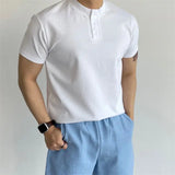 BONSIR  -  Summer Knitted T-shirt for Men Short Sleeve Round Neck T-shirt Slim Fit Casual Business Tee Tops M-3XL