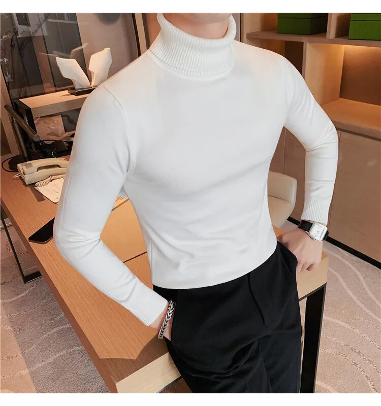 Bonsir New Fall/Winter Male Sweaters High-Necked Knitwear Shirt British Style Casual Business Pullover Men Casual Sweaters S-4XL