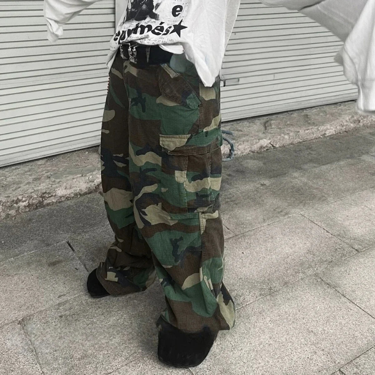 Bonsir Streetwear Multi-pockets Baggy Camouflage Cargo pants Mens and Womens Straight Patchwork Loose Casual Overalls Oversized Jeans