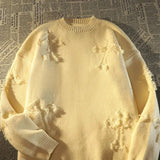 BONSIR  -  Men New Retro Hole Fringed Sweater Y2k Streetwear Sweater Loose Versatile Knitwear Pullovers Long Sleeve Jumpers Clothing