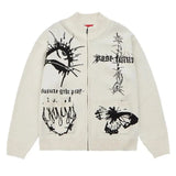 Bonsir Mens Y2k Graffiti Casual Knitted Sweater Autumn Winter Genderless American Trend Street Loose Lazy Style Versatile Jacket Unisex