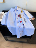 BONSIR  -  Korean Sle Casual Cartoon Print ort Sve irt Men Women Summer Faionable Versatile Loose Fit Button up Cardigan