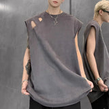 Bonsir Mens Vest Ripped Sports Breathable Tank Top Fashion Streetwear Personality Versatile Sleeveless Top Men'S Clothing Summer New