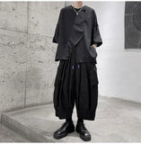 Bonsir Mens Casual Large Pocket Dark Style Overalls Genderless New Trendy Sports Loose Large Size Simple Streetwear Unisex