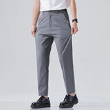 BONSIR  -  Spring Summer Thin Ice Silk Suit Pants Men's Business Straight Slim High Elastic Ankle Length Casual Pants Male