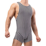 BONSIR  -  Mens Striped Bodysuits Leotard Undershirts Boxers Underwear Sleeveless Fitness Wrestling Singlet Slip Jumpsuits Seamless Rompers