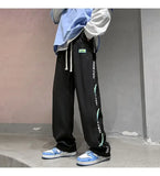 BONSIR  -  Autumn White Casual Pants Men Spliced straight Wardrobe Trousers Hong Kong Style High Street Wide-leg Sports Trousers