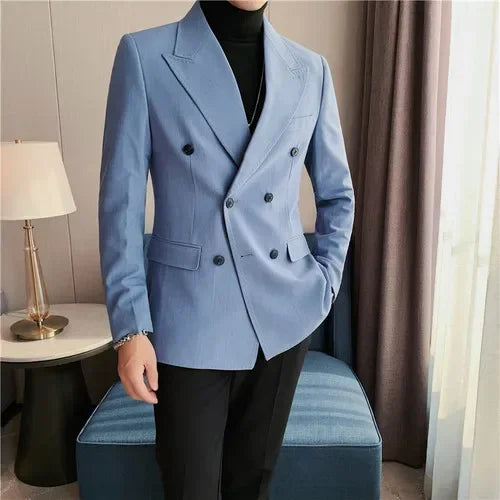 Bonsir British Style Men Stripe Slim Fit Double Breasted Blazer Jackets Men Clothing 2024 New Business Formal Wedding Dress Suit Jacket