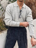 BONSIR  -  Streetwear Vintage Polo Collar Jumper Tops Men Spring Trendy Solid Color Zip-up Long Sleeve Knit Polo Shirt For Mens Sweaters