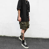 Bonsir Mens Clothing Summer New Fashion Street Retro Army Green Drawstring Functional Pocket Loose Casual Cargo Shorts for Men