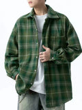 BONSIR  -  lightweight Retro green plaid shirt men's long sleeve spring and autumn new loose casual tide brand shirt casual coat