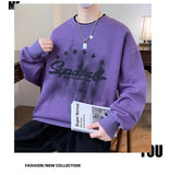 BONSIR  -  Young Style Spliced Sweatshirts Autumn Winter Fleece O-Neck Men's Clothing Loose Letter Printed Korean Basic Long Sleeve Hoodies