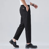BONSIR  -  Spring Summer Thin Ice Silk Suit Pants Men's Business Straight Slim High Elastic Ankle Length Casual Pants Male