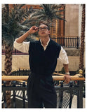 BONSIR  -  New Korean Fashion Polo Neck Men Sweater Vest Light Luxury Retro Business Knitted Sleeveless Waistcoats Leisure Premium Knitwear