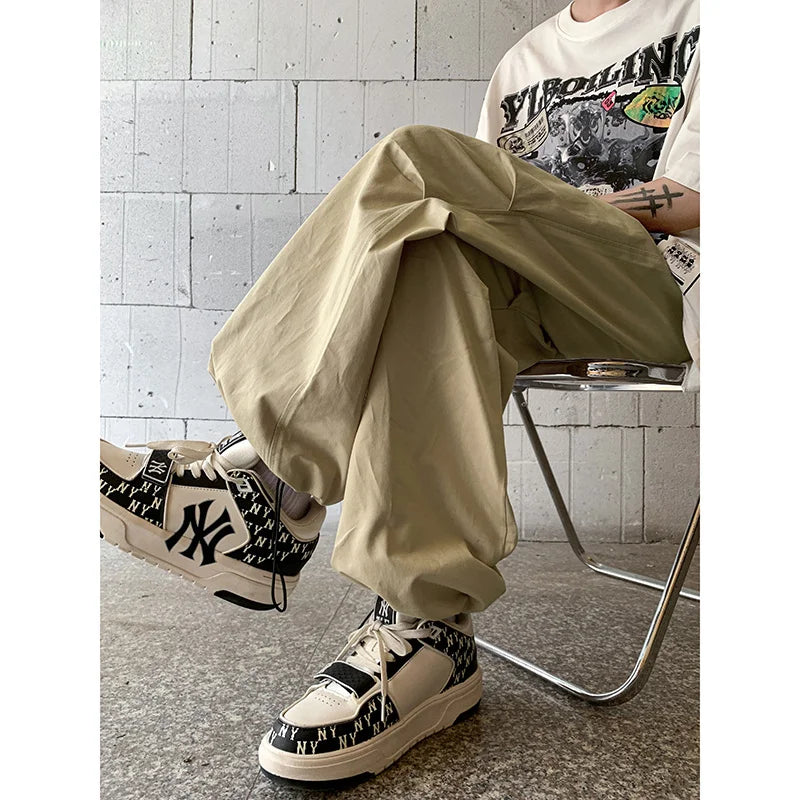 Bonsir Cargo Pants Men's Summer Functional Wide Leg Rush Pants Senior Feeling Ruffian Handsome Loose Straight Tube Casual Pants