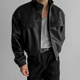 BONSIR  -  American leather jacket men's autumn and winter new model Pissai motorcycle suit short multi-pocket work stand collar jacket