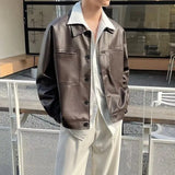 BONSIR  -  Leather Jacket Men's Casual PU Leather Jacket Men's New Style Lapel Short Style Motorcycle Clothes