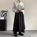 Bonsir Y2k Irregular Ribbon Skirt Pants Dark Gothic Style Hakama Genderless Japanese Streetwear Casual Wide-Leg Samurai Pants Unisex