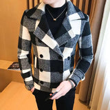 Bonsir Autumn Winter Mens Short Slim Fit Woolen Coat Double Breasted Design Casual Windbreaker Fashion Retro Trench Overcoat 5XL-M