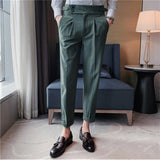 Bonsir High Quality Business Casual Draped High-waist Trousers Men Stripes Formal Pants Male Formal Office Social Suit Pants