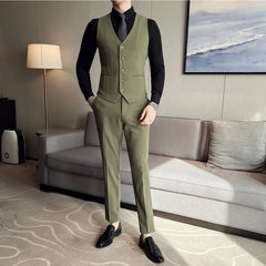 Bonsir (Jackets+Pants+Vest) High-quality Men's Double Breasted Elegant Fashion Suits 3 Pcs Set Olive green Casual Wedding Social Tuxedo